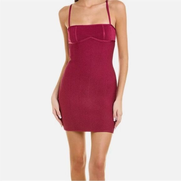 Herve Leger Red Bodycon Mini Dress Spaghetti Strap, XXS - Picture 6 of 13